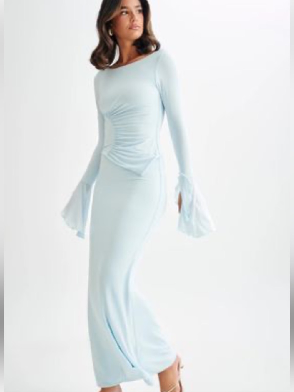 Meshki Stevie Bell Sleeve Slinky Top S Sky Blue Maxi Skirt M Matching Set